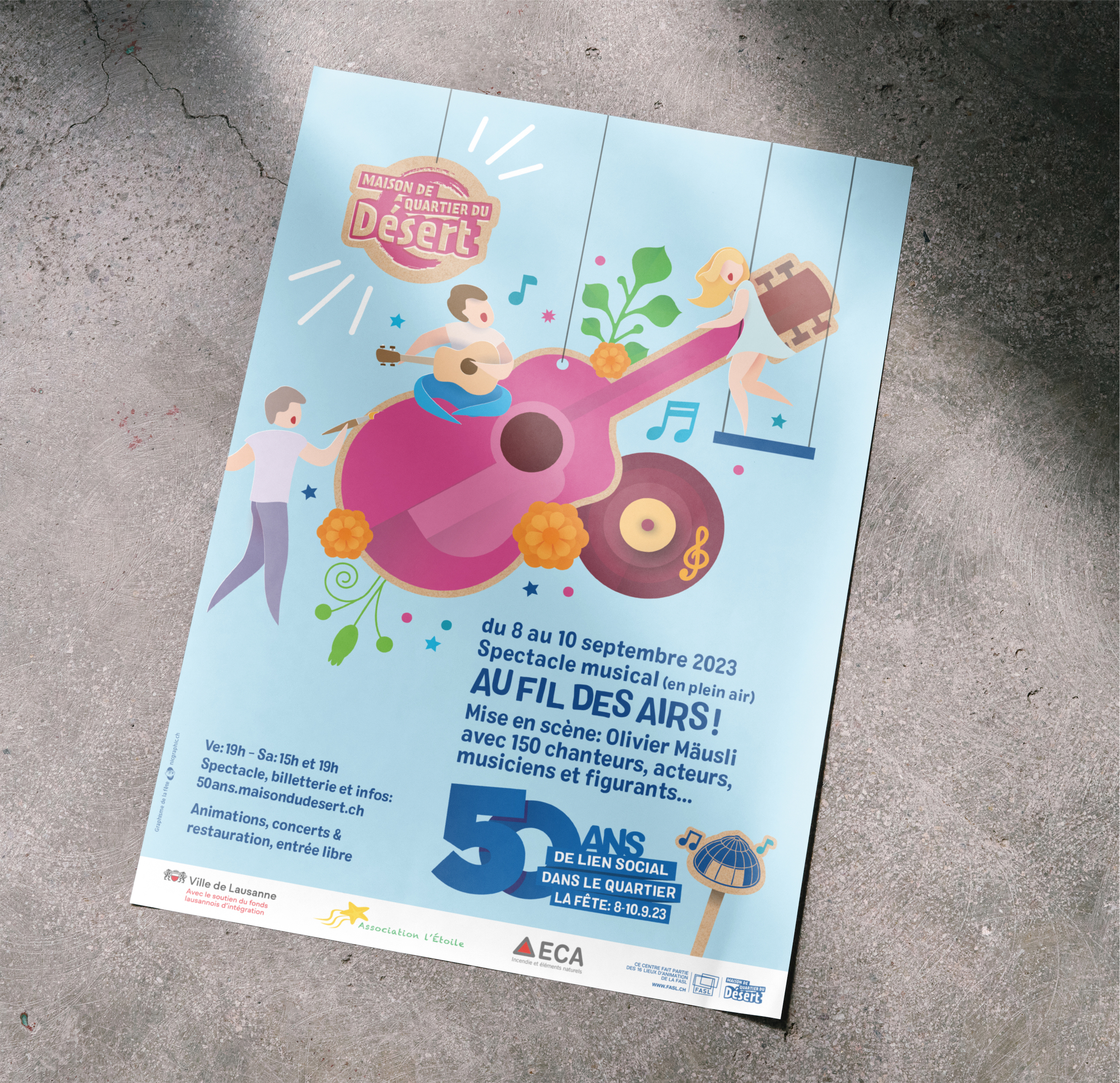 06 Graphisme/Illustration du Jubillée de la maison de Quartier du Désert - ville de Lausanne /
Fondation pour l'animation socioculturelle lausannoise