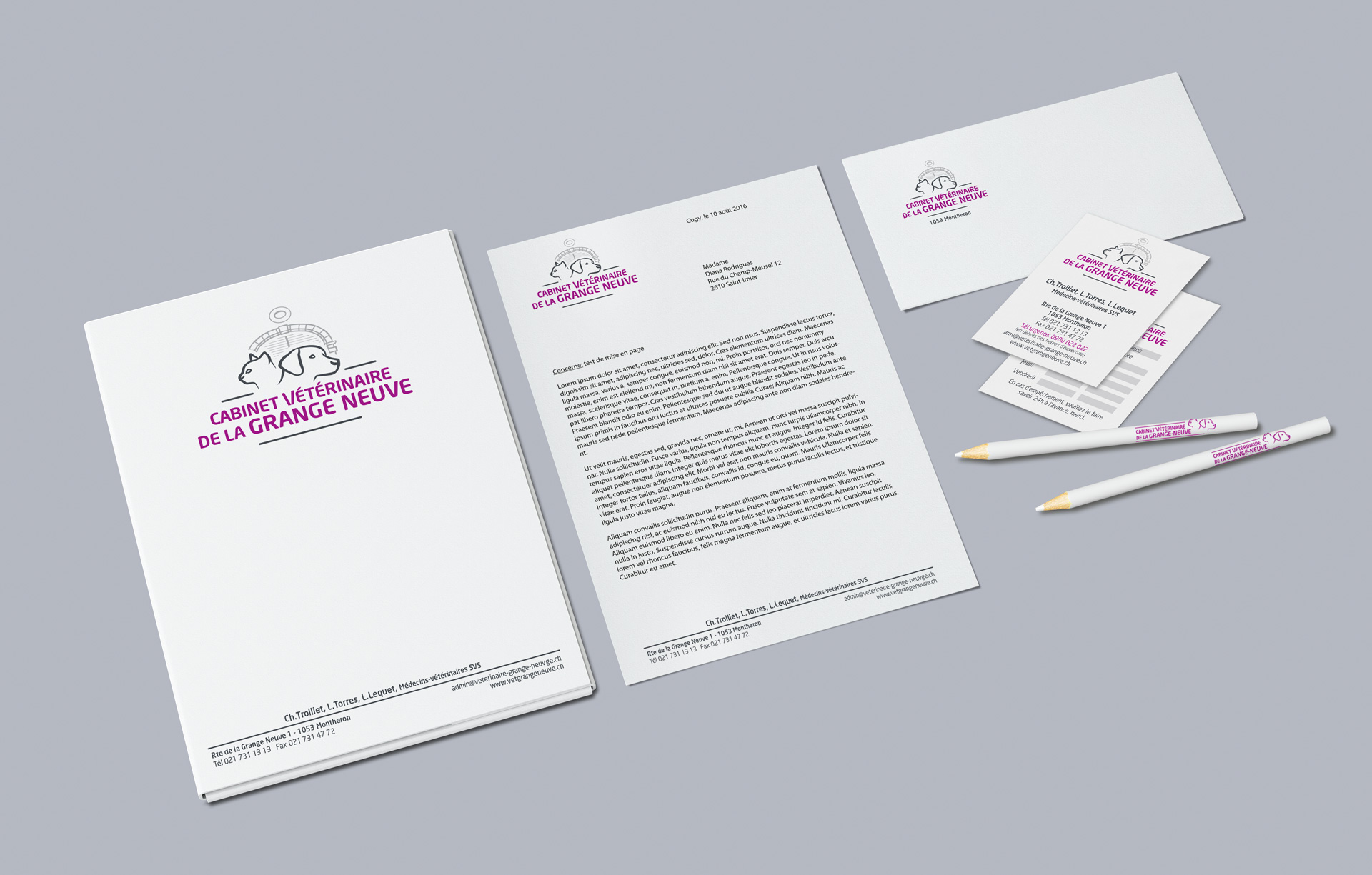 12 Logo et papeterie complète pour le cabinet vétérinaire de la Grange Neuve à Cugy